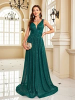 Vestido de noche Formal verde sin mangas con cuello en V de lujo para mujer, Vestido de cóctel Maxi con lentejuelas para fiesta de boda y graduación 2025, Vestido