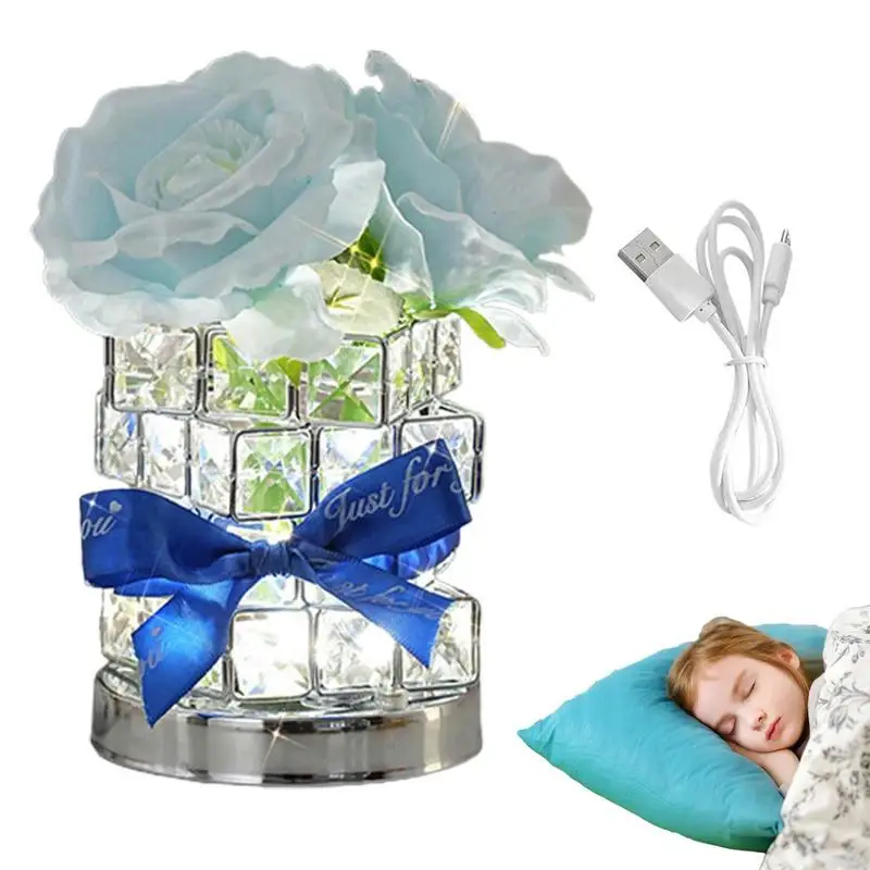 Veilleuse de fleurs de rose artificielles avec base coordonnante, lampe de bureau réaliste, bouquet de fleurs artificielles, simulation de 3 documents