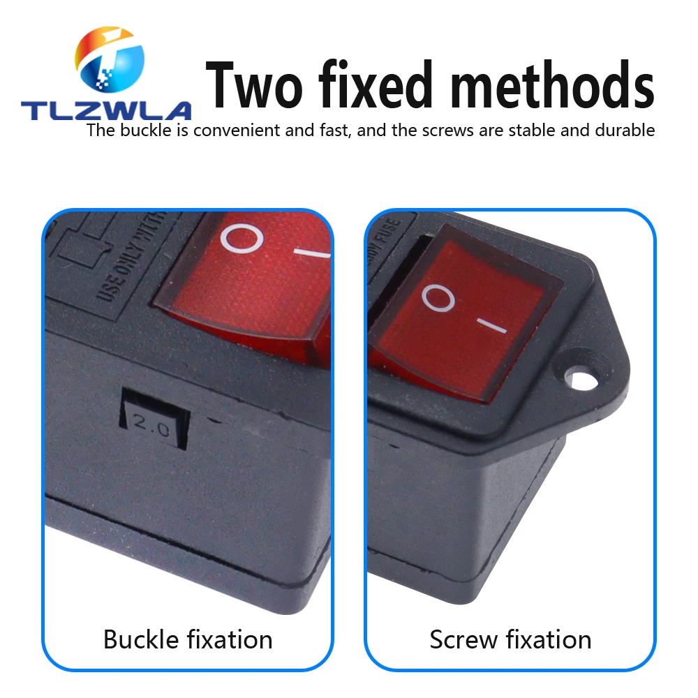 Inlet Plug Pin Connector 3 Pin IEC320 C14 Electrical Socket LED 250V Rocker Switch Brass 10A Fuse Computer Mount Accessories
