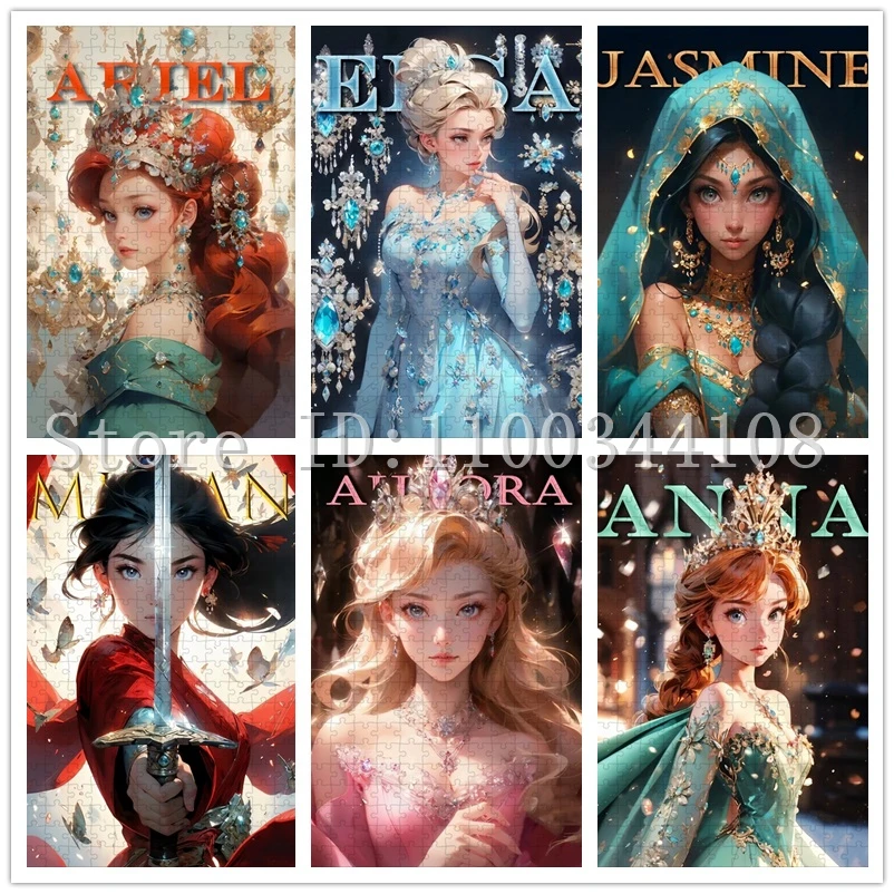 

New Design Disney Princess Puzzles 300/500/1000 Pieces Cartoon Jigsaw Puzzles for Girls Intelligence Game Handmade Toys