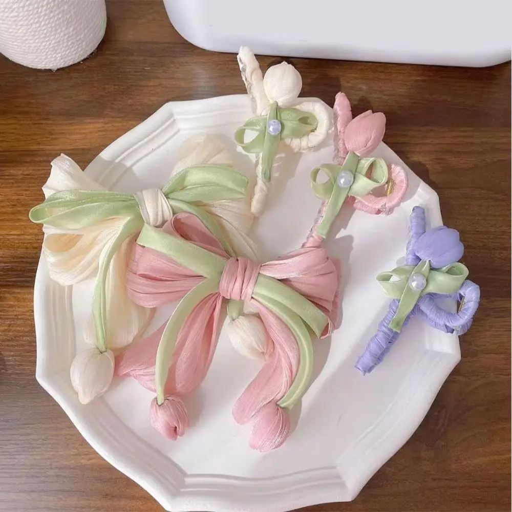 

Women Cute Hair Bands Hair Ties Elegant Tulip Scrunchie Ponytail Holder Bow Hair Elastic Hair Bands Headwear Hair Claw Accessory