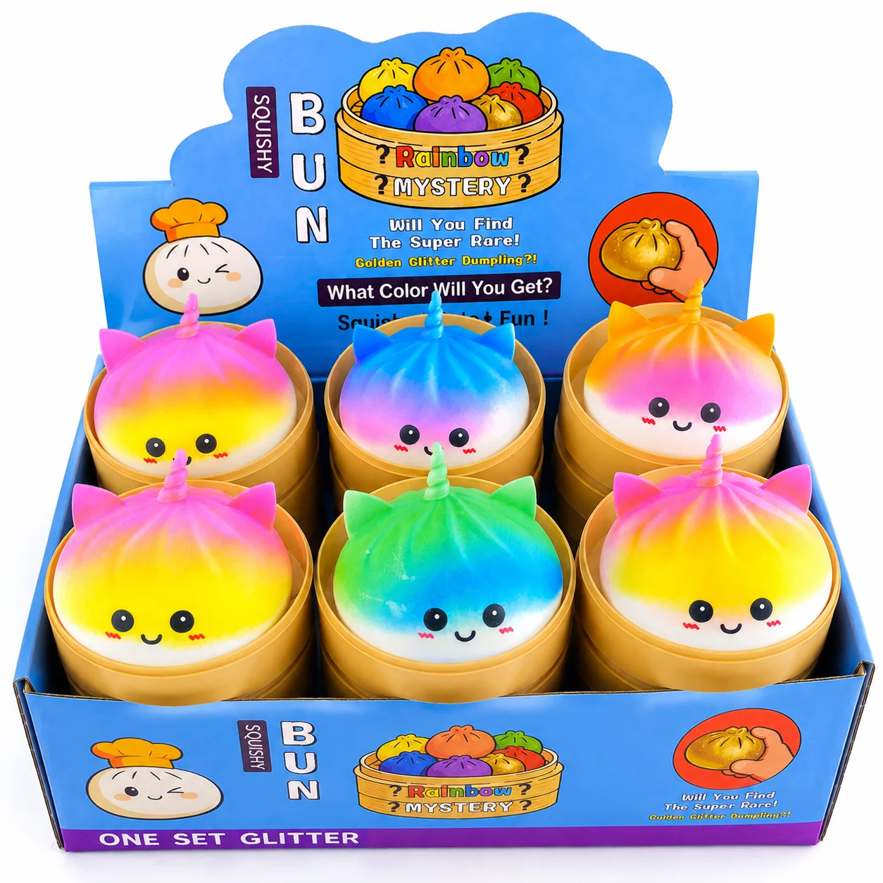 Rainbow Mystery Squishy Bun Blind Box Slow Rising Kawaii Unicorn Mochi Stress Relief Squeeze Toy Cute Gift for Kids