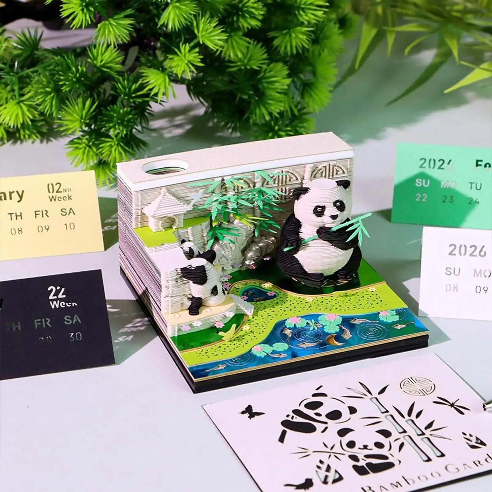 3D Calendar 2026 Panda Desk Weekly Calendar Decoration Tearable Paper Carving Art Craft For Desk School Home Living Room Bedroom