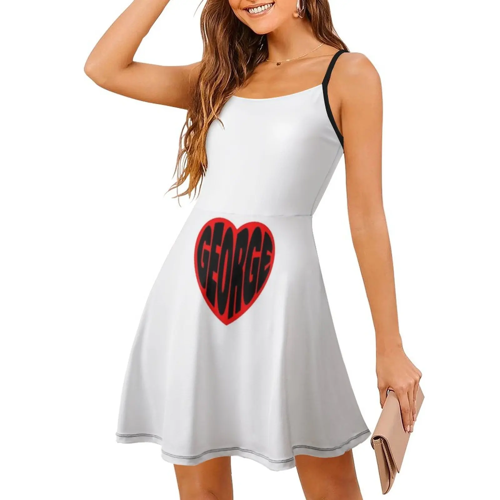 George In My Heart Preppy Style Mini Dress For Women A-Line Loose Fit Casual Day Dress Love Heart Boy Boyfriend George Women's