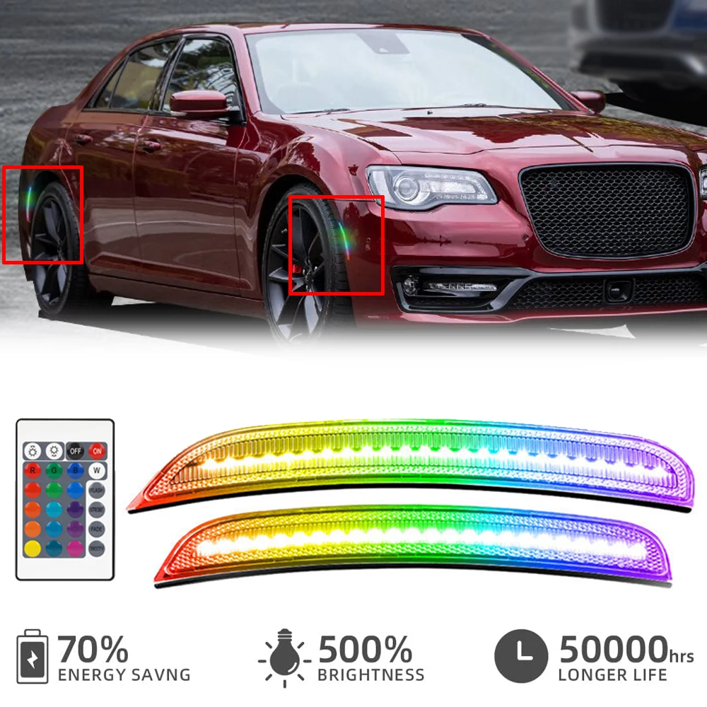 

RGB светодиодный передний и задний габаритный фонарь для Chrysler 300 2015-2023, автозапчасти, аксессуары, многоцветный стоп-сигнал, предупреждающий прожектор