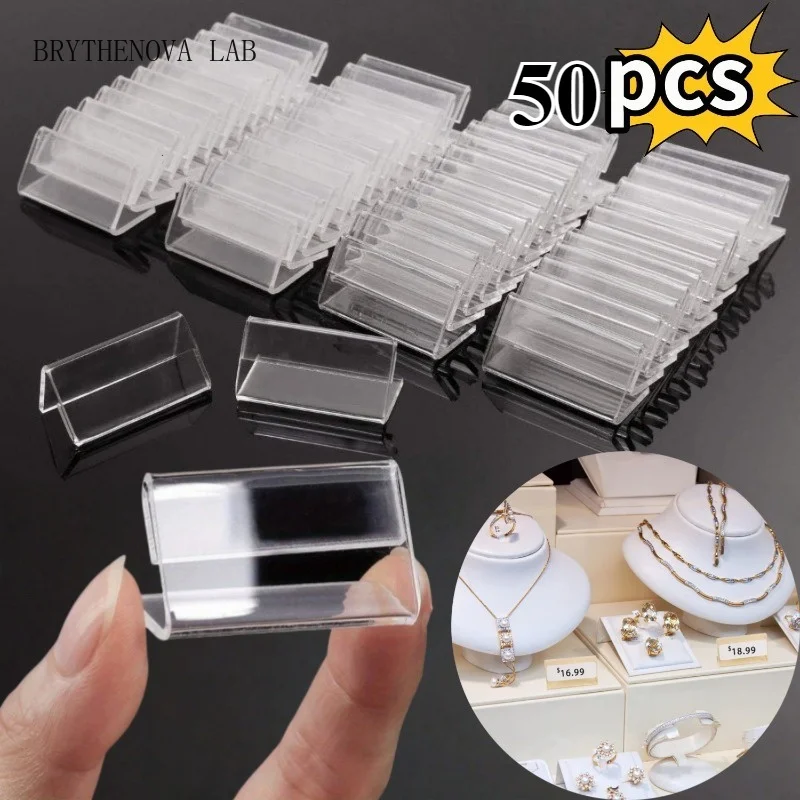 50pcs Mini Acrylic Display Stands 4x2cm Clear Rectangular Name Tags Card & Holders Label for Retail Stores for Showcasing Labels