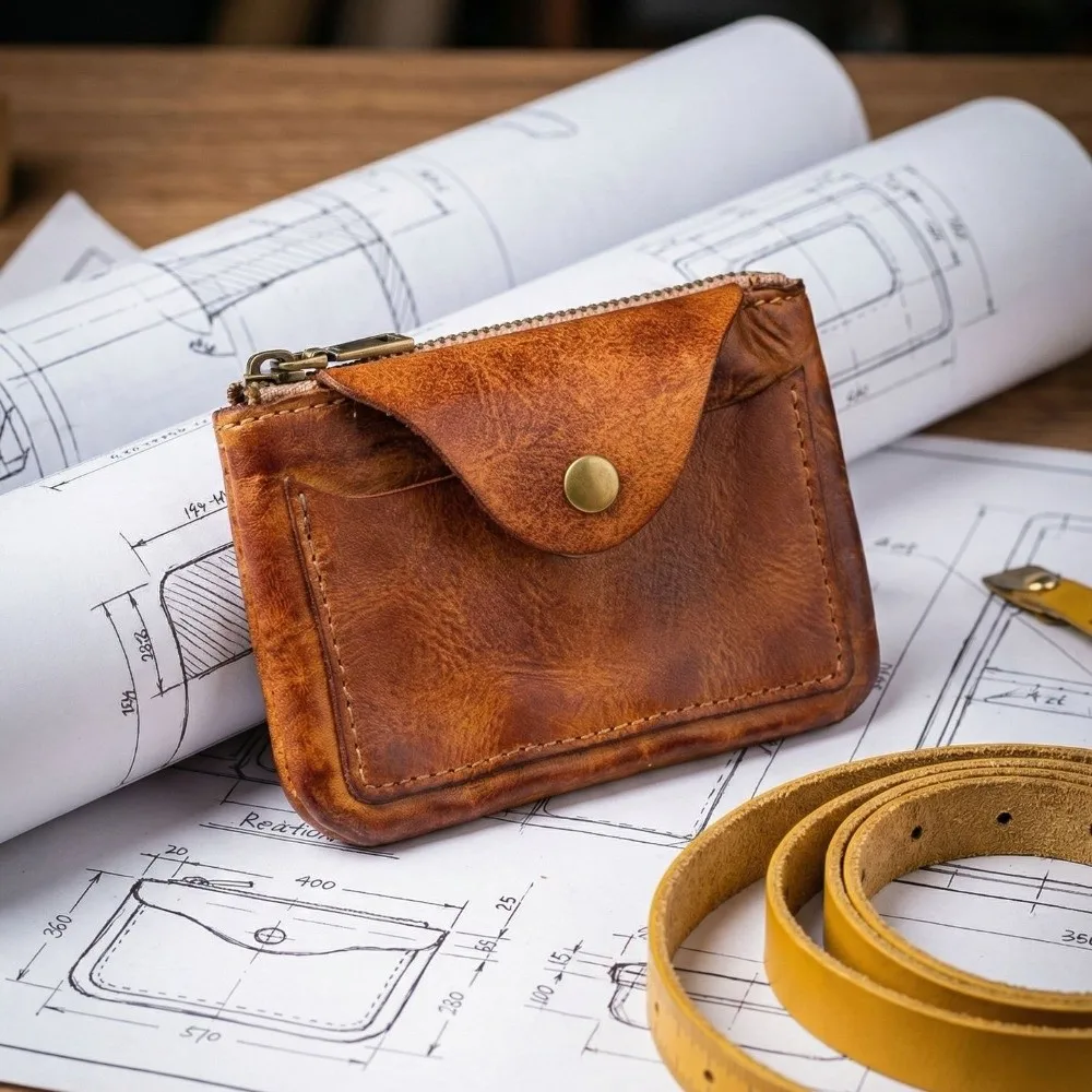 

New Vintage Leather Wallet Zipper Snap Closure Small Coin Purse Solid Color Credit Card Holder Travel