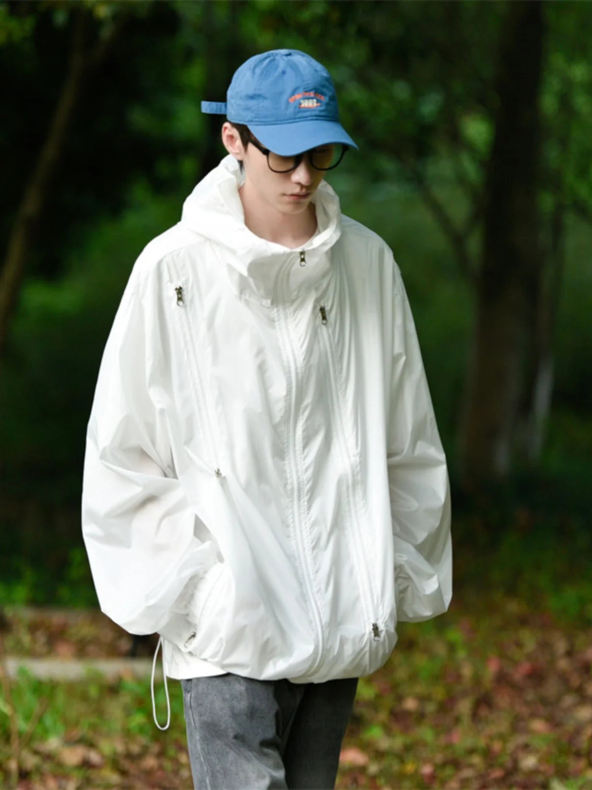 

Ice Silk Men's Summer Thin Outdoor Functional Fce Jaet UV Protection Loose Fit Long Sve Zipper Decorated Anti-UV Coat