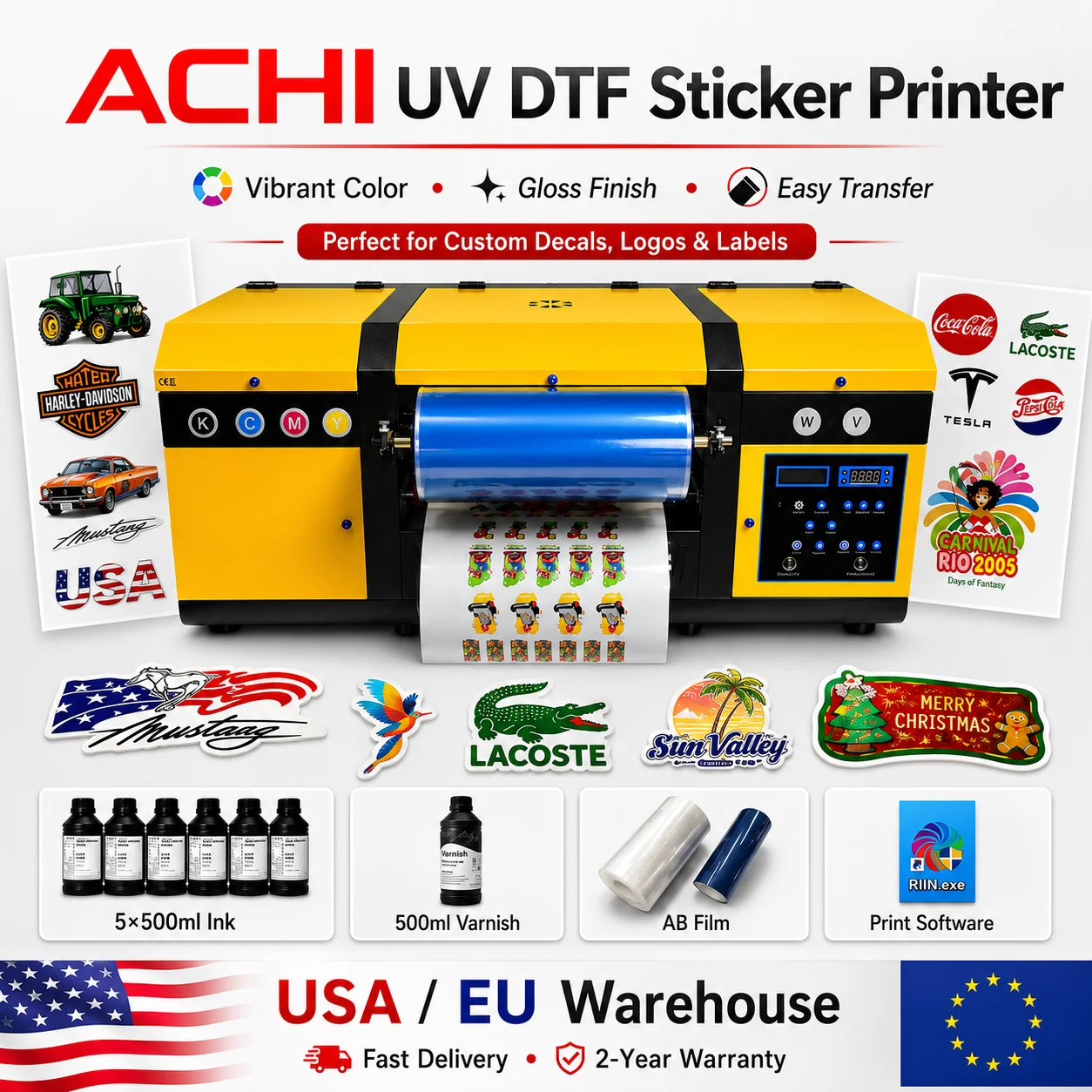 ACHI A3 UV DTF Printer 2-in-1, Dual Epson XP600 Heads, 12