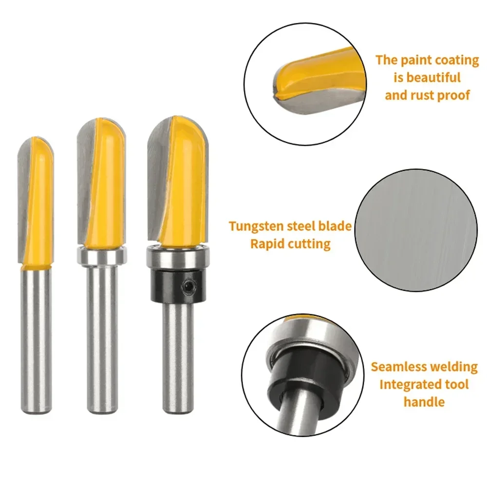 6mm 6.35mm 8mm Round Nose Bit with Bottom Bearing Router Bit Woodworking Milling Cutter for Wood Bit Face Mill End Mill Tools