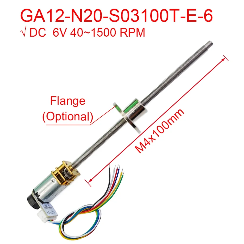 GA12 N20 M4 * 100mm DC 6V Encoder Motor Thread Shaft Mini Micro Metal Gear Gearwheel High Torque 15 300 1500RPM 7PPR Hall Sensor