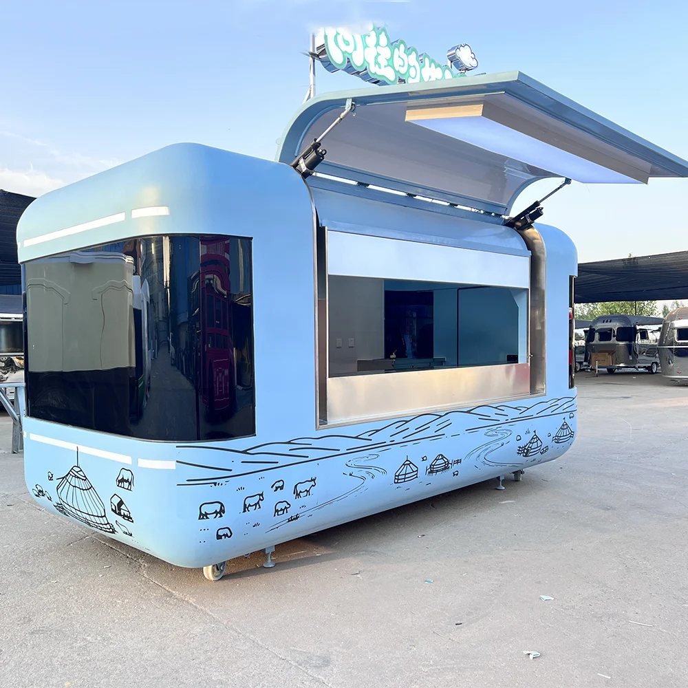 مقطورة طعام RV جديدة مخصصة وأنيقة مخصصة لأعمال الطعام مع عربة تقديم الطعام التجارية للمطبخ بالكامل