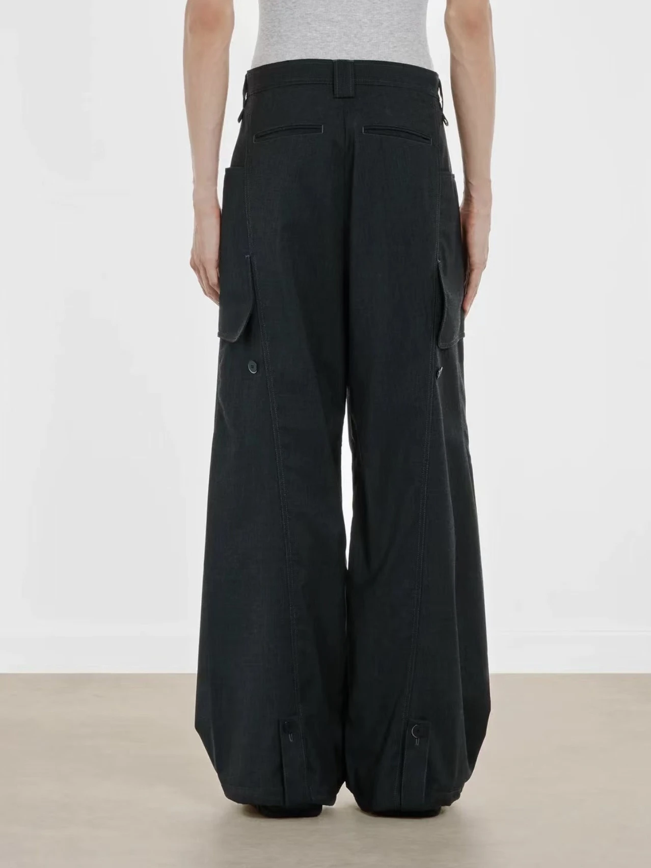 KIKO KOSTADINOV 23FW Men's Casual Nylon Work Pants Loose Wide Leg Long Trousers Decorative Button Youth Faion Urban Sle