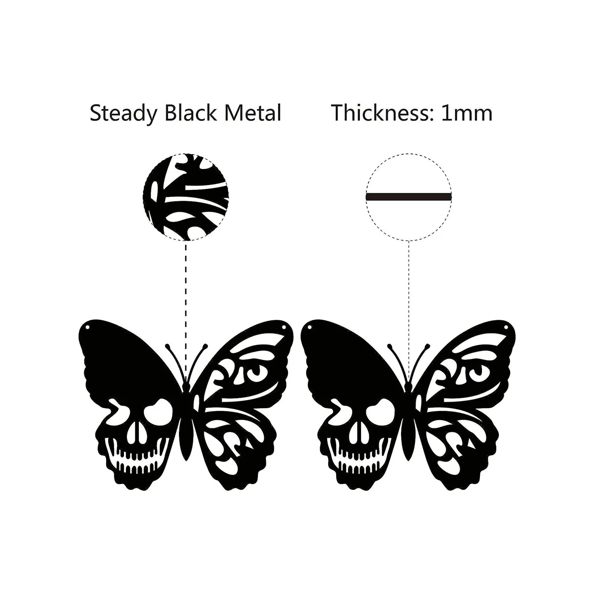 Skull Butterfly Metal Wall Art Decor Wall Hanging Plaques Ornament Iron Wall Sculpture Sign for Indoor Outdoor Home C