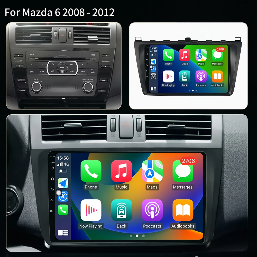 Bluetooth Android 16 For Mazda 6 GH 2007-2012 Car Radio Navigation GPS Wireless Carplay Auto Lntelligent Multimedia Player