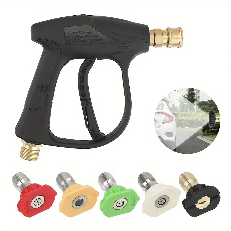 Hochdruck-Autowaschpistole, 4350 PSI, M22-14/M22-15-Gewinde, 1/4 Zoll Schnellanschluss, 5 Düsen, langlebiger Kunststoff, batteriefrei, leicht – Detail 5