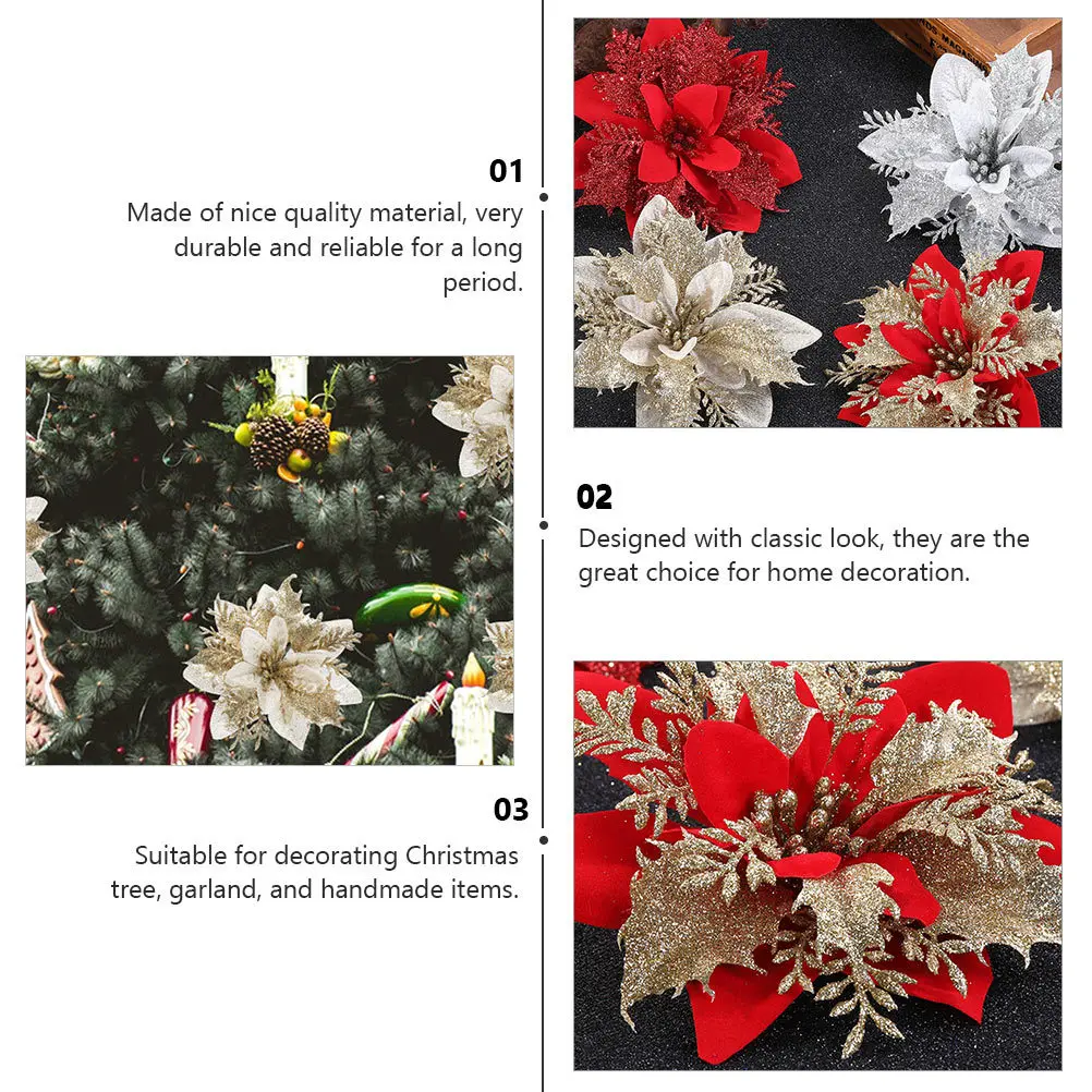 

15Pcs Xmas Flower Ornament Simulated Artificial Plastic Cloth Flowers Christmas Tree Garland DIY Home Party Decoration