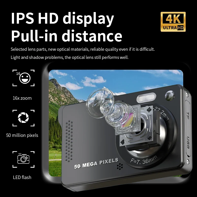 Câmeras digitais 4K Câmera portátil de vlogging de 50 MP Câmera filmadora com zoom 16X Tela LCD de 2,8 polegadas para fotografia e vídeo