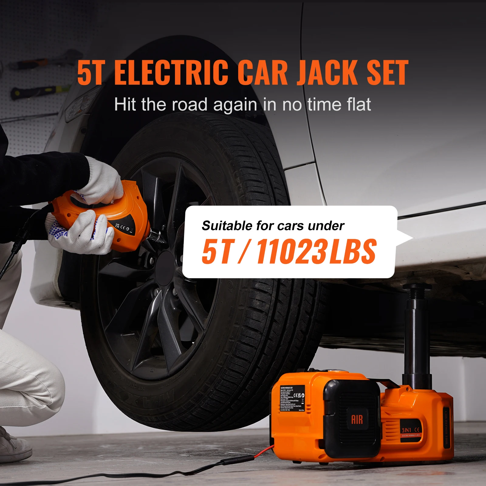 

Electric Car Jack, 5 Ton 11023 LBS Hydraulic Jack With Electric Impact Wrench, Portable Car Lift With Built-in Inflatable Pump
