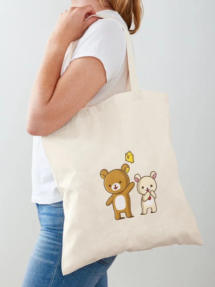 Rilakkuma, Korilakkuma, and Kiiroitori Tote Bag shopping bag tote bags aesthetic Canvas Tote Bag