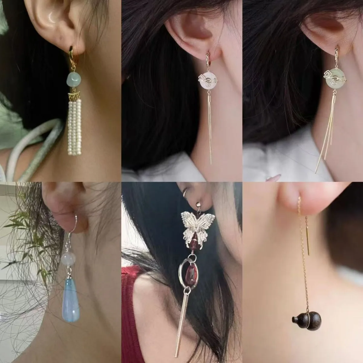 Ethnic Jade Pendant Earrings for Women Gemstone Retro Design Hand Made Pearl Tassel Luxury Jewelry Elegant Ear Clip Gifts 2025