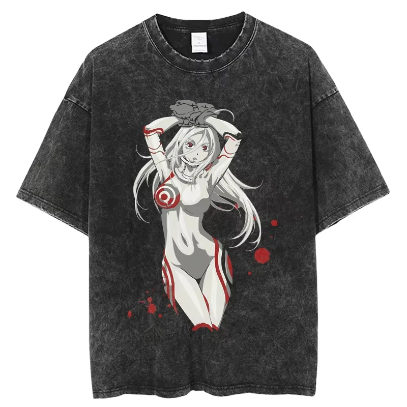 

Аниме Deadman Wonderland Shiro графическая футболка для мужчин и женщин футболки манга винтажная стираная футболка Harajuku мужская футболка большого размера