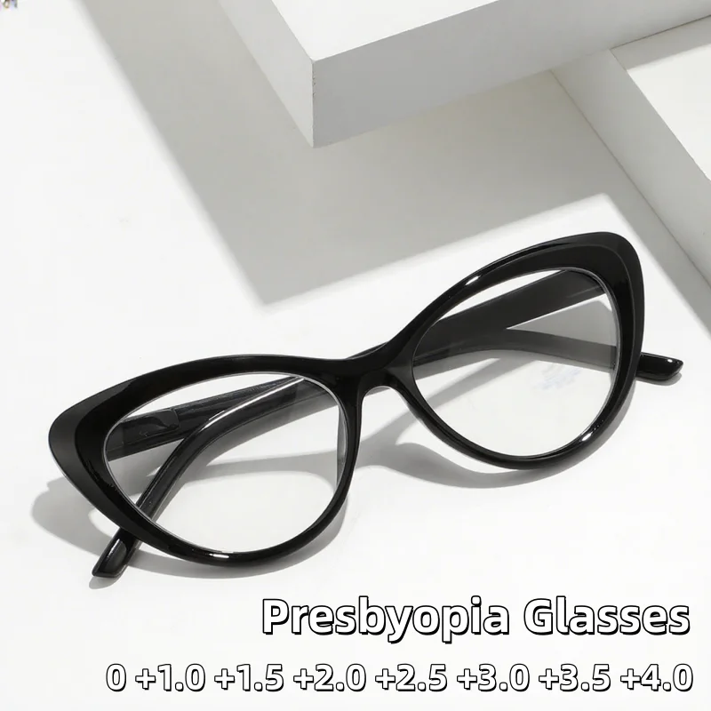 

Cat Eye Large Frame Fashionable Anti Blue Light Presbyopia Glasses Women's Ultra Light High-definition Versatile Glasses