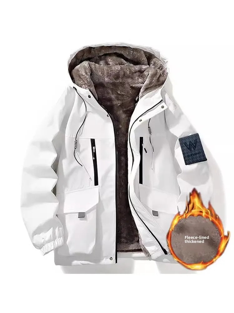 

Thiened Fce Autumn Winter Hooded Jaet for Teens Men's Warm Windproof Casual Loose Fit Cotton Padded Coat Zipper Closure