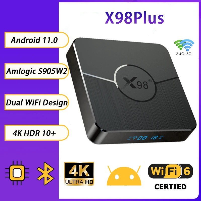 

X98 Plus Smart TV Box Android 11.0 Amlogic S905W2 Quad Core 100M LAN 4K 2.4G 5G Dual Wifi Media Player Set Top Box