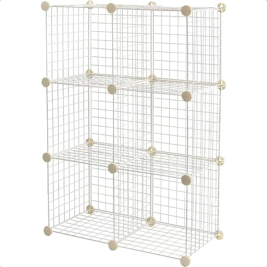 6 hojas de almacenamiento apilables con rejilla de alambre de cubo, 12,6 x 26 x 38 pulgadas, color blanco