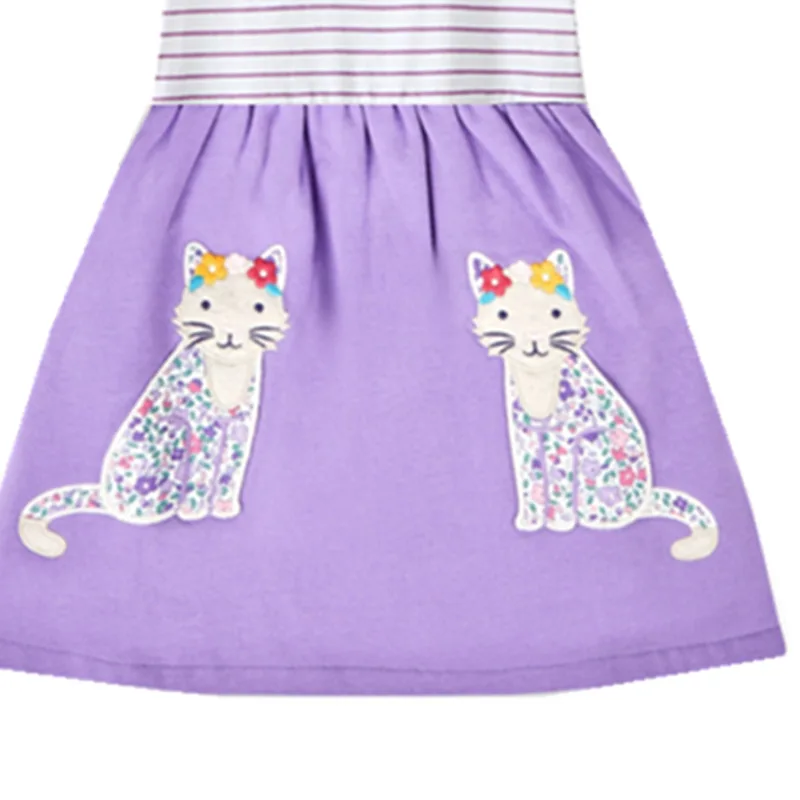 Jumping Meters Cats Emboidery Children's Party Girls Dresses Short Sleeve Princess Birthday Animals Applique Baby Frocks Costume