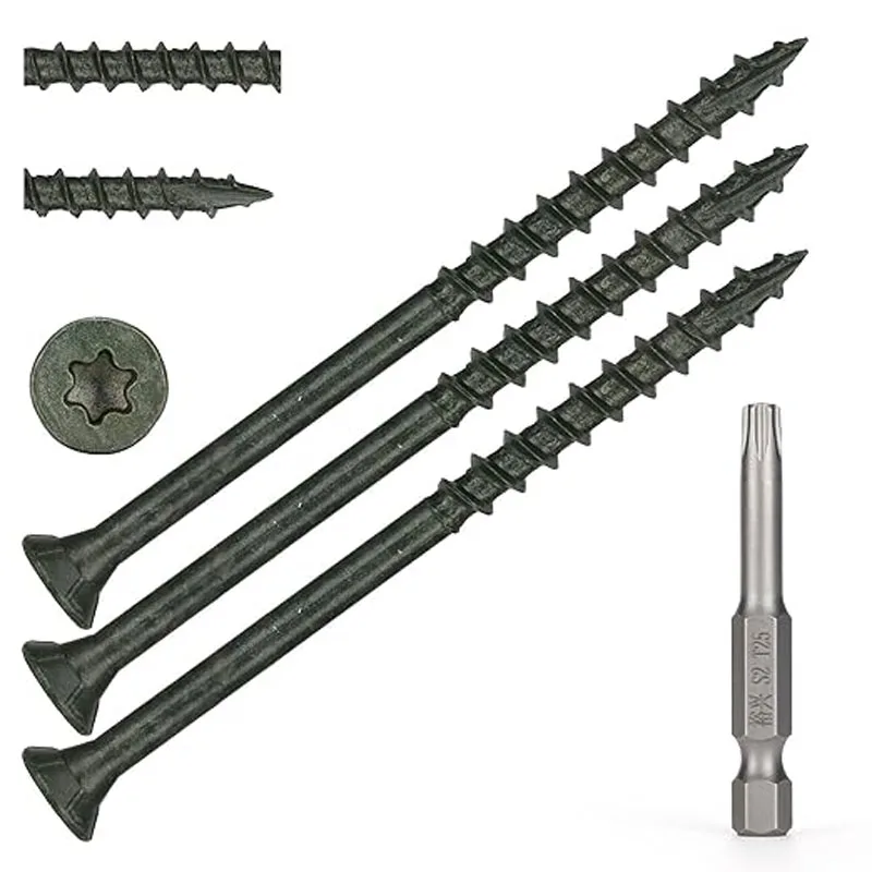 Viti per piano cottura VKKM da 3 pollici, viti per legno # 9x 3.000 pezzi, rivestimento in resina epossidica antiruggine, inclusa punta da trapano a stella T25, verde.
