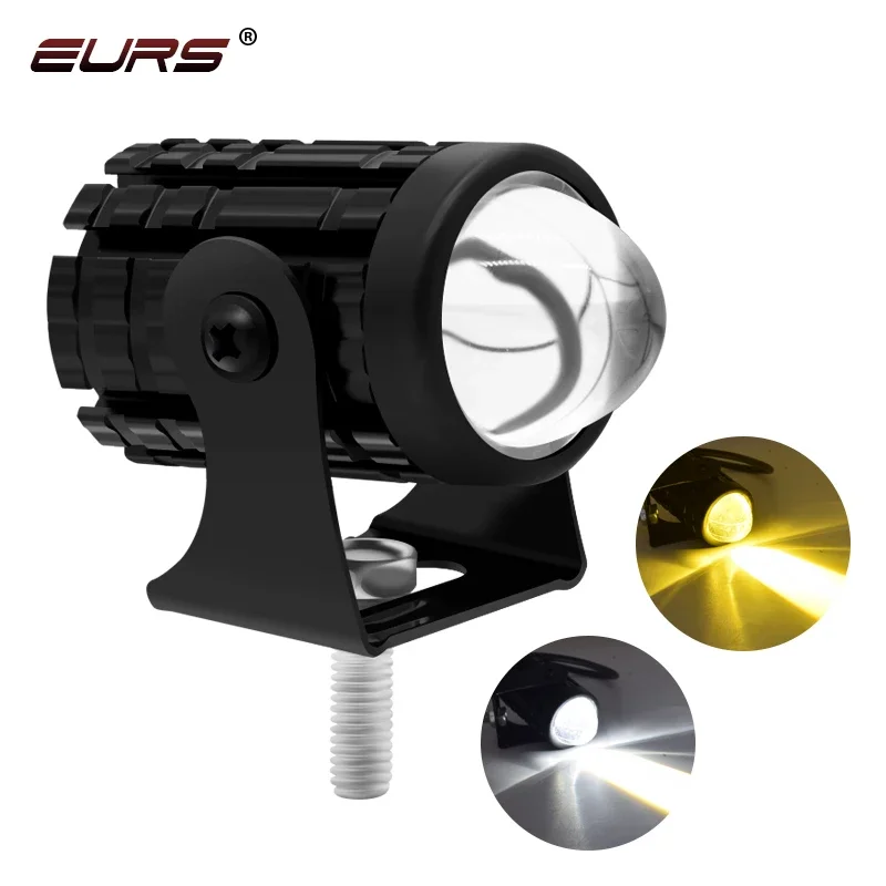 1PCS Dual Color Motorcycle LED Headlight Fisheye Lens LED Motorcycle Light SUV Driving Fog Lamp Headlamp White Yellow 12V 24V