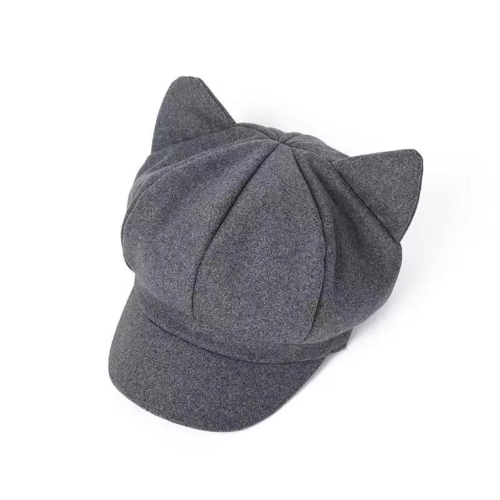 

Adjustment Cat Ear Hat Cute Cat Ears Solid Color British Beret Hat Comfortable To Wear 8 Panel Unisex Octagonal Cap Painter