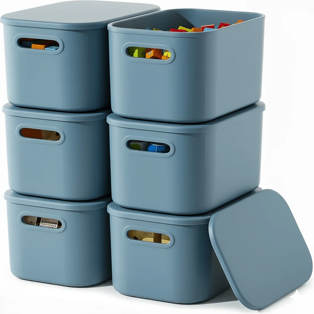 

MultiColor Stackable Plastic Storage Baskets With Lid Waterproof SpaceSaving Organizer For Kitchen Bathroom Bedroom Living Room