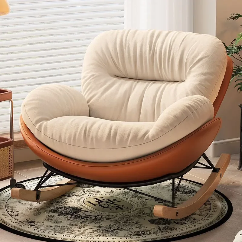 Tatami Sofa Rocking Chair Lazy Reclining Chair for Nap Eggshell Design Comfortable Lounge Chair for Living Room Bedroom