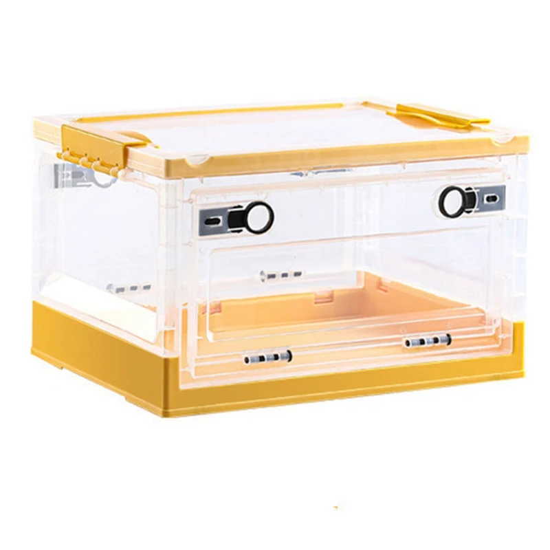 Plastic Folding Storage Container Stack Foldable Organizer Box Container Sundries Storage Box Of Side Door Opening