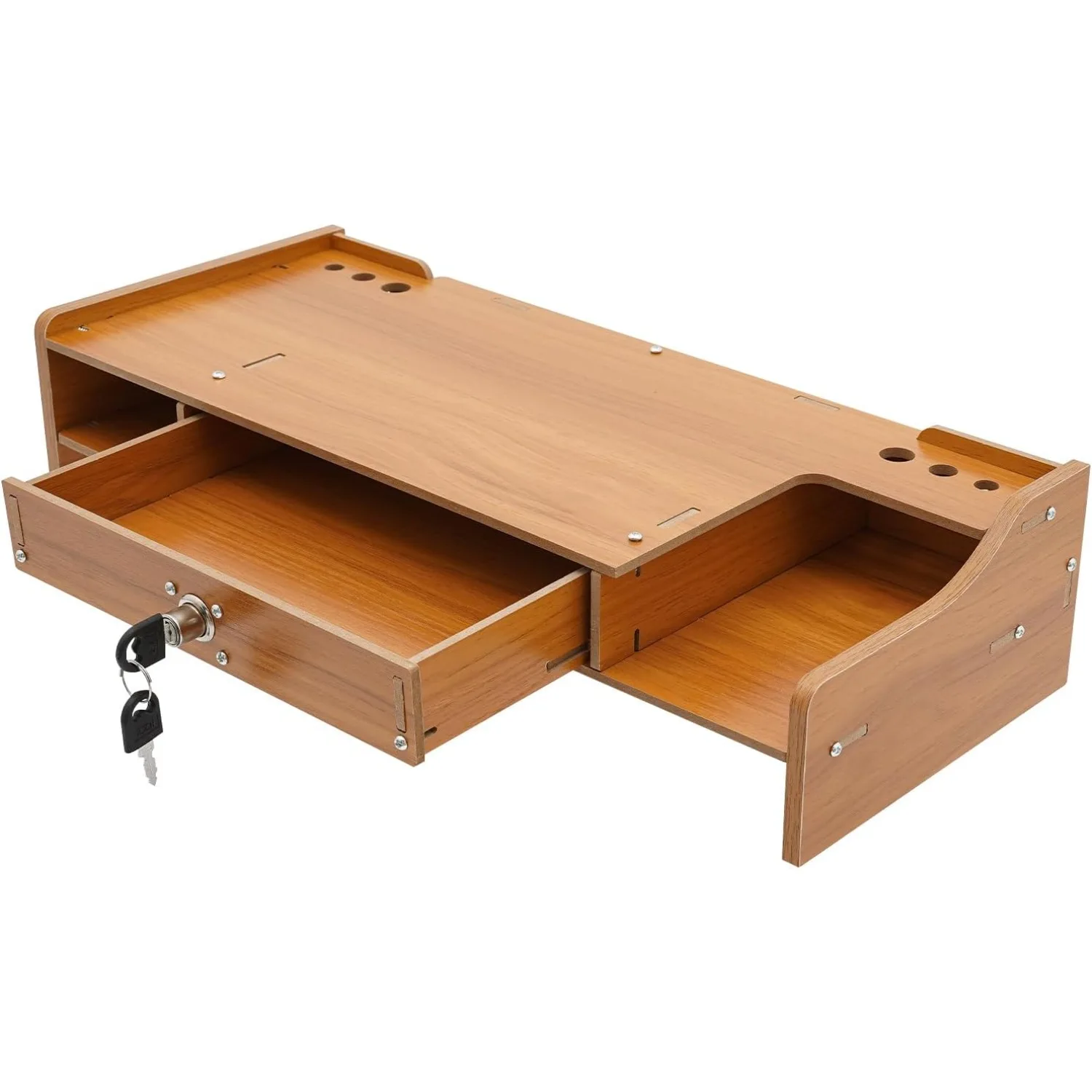 حامل شاشة الكمبيوتر، رف الكمبيوتر مع درج قابل للقفل، حامل شاشة، مكتب كمبيوتر خشبي قابل للتعديل لسطح المكتب