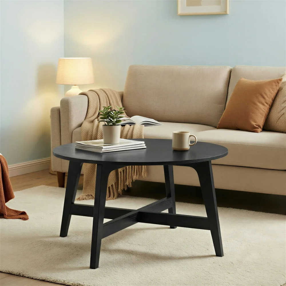 

31.5" Round Mid-Century Modern Coffee Table with Tapered Legs - Easy Assembly Suitable for Living Room,, Space-Saving Round for Small Homes, Apartments & Scandinavian Minimalist Decor, Modern Furniture