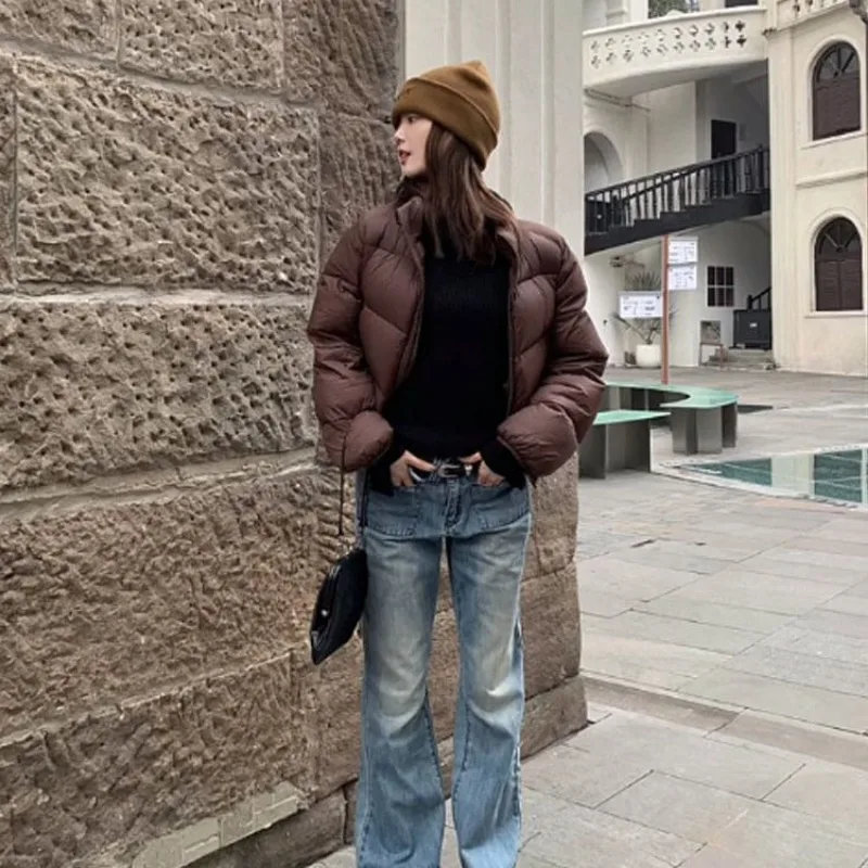 Women Streetwear Autumn Winter Cropped Jackets Warm Parkas Short Coat Long Sleeve Zipper Puffer Jacket Vintage Tops Clothes New