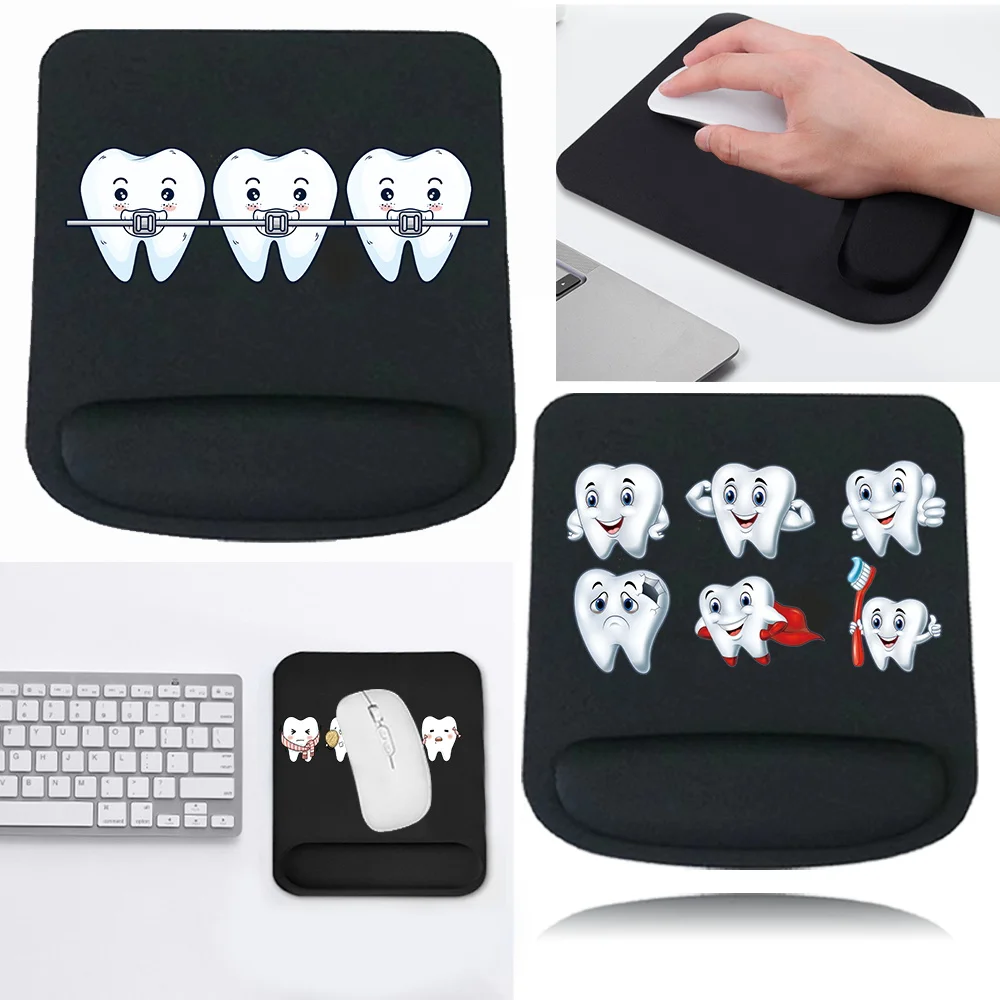 Mouse Pad Black Desk Mat for PC Laptop Square Shape Mouse Mat Ergonomic Non-Slip Wrist Support Teeth Series Office Accessories