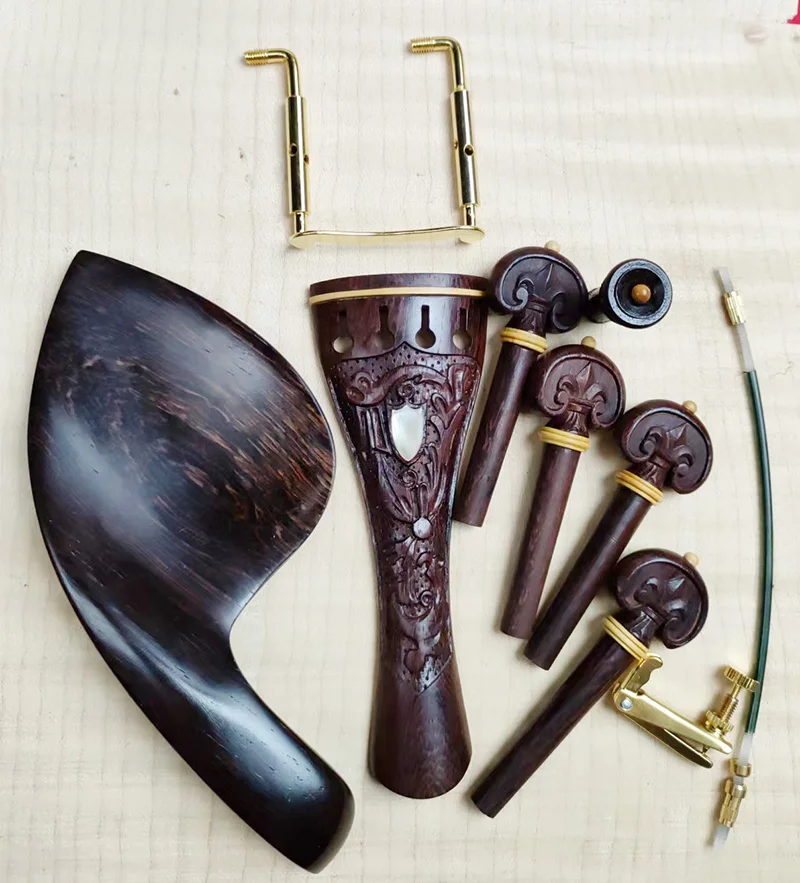 

1 set Carved Patterns 4/4 Violin Accessories Parts ,Tailpiece+Tuning pegs+Endpins+Chin rest/Chin Holder