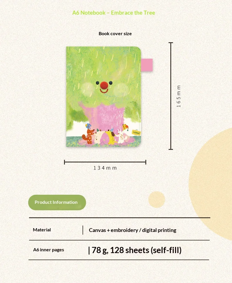 Kinbor A6 Tragbares Reisetagebuch Notizbuch 128 Blatt Plüsch 3D-Nasen-Pompon-Lesezeichen für Reiseplanung/Outdoor-Journaling und Skizzieren – Detail 7