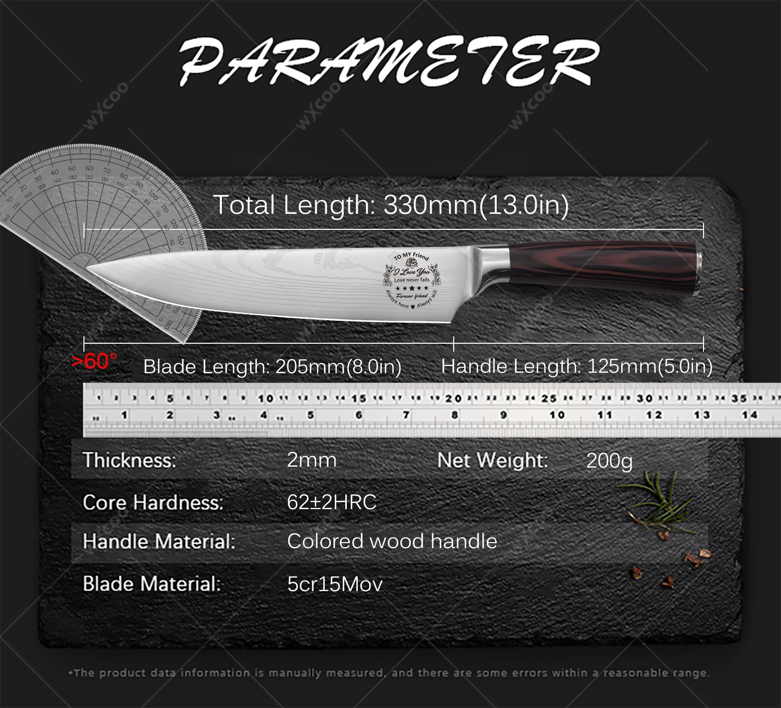 WXCOO Chef Knife Japanese Stainless Steel Sanding Laser Pattern Knives Professional Sharp Blade Knife Cooking Tool-TO MY WIFE
