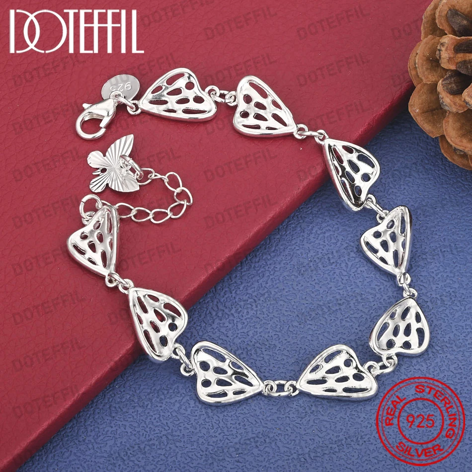 925 Sterling Silber Filigranes Herzförmiges Armband, Modischer und Luxuriöser Partyschmuck für Damen