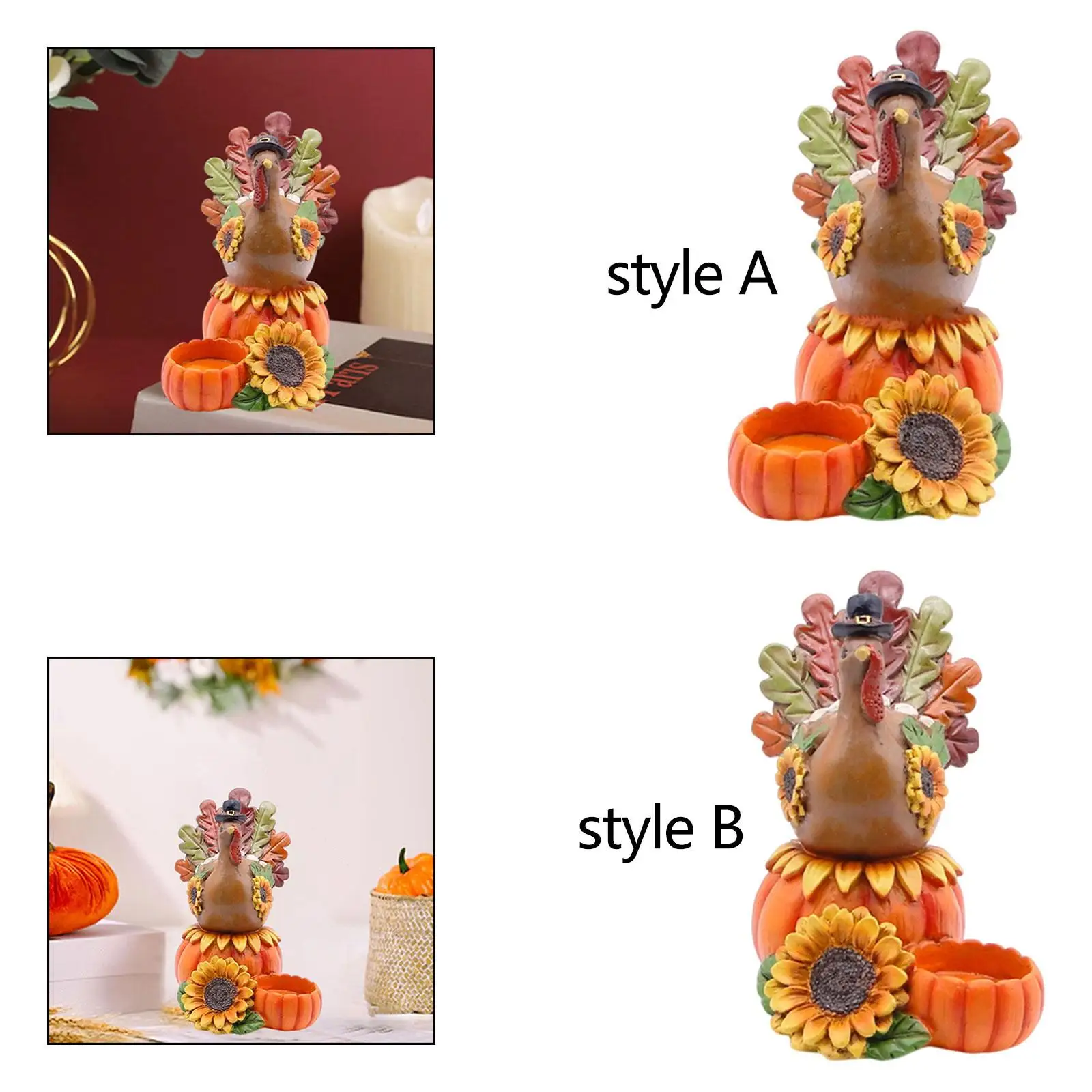 Portavelas, adorno para Festival de boda, estantería, decoración de comedor, chimenea de escritorio versátil, estatua de pavo con calabaza