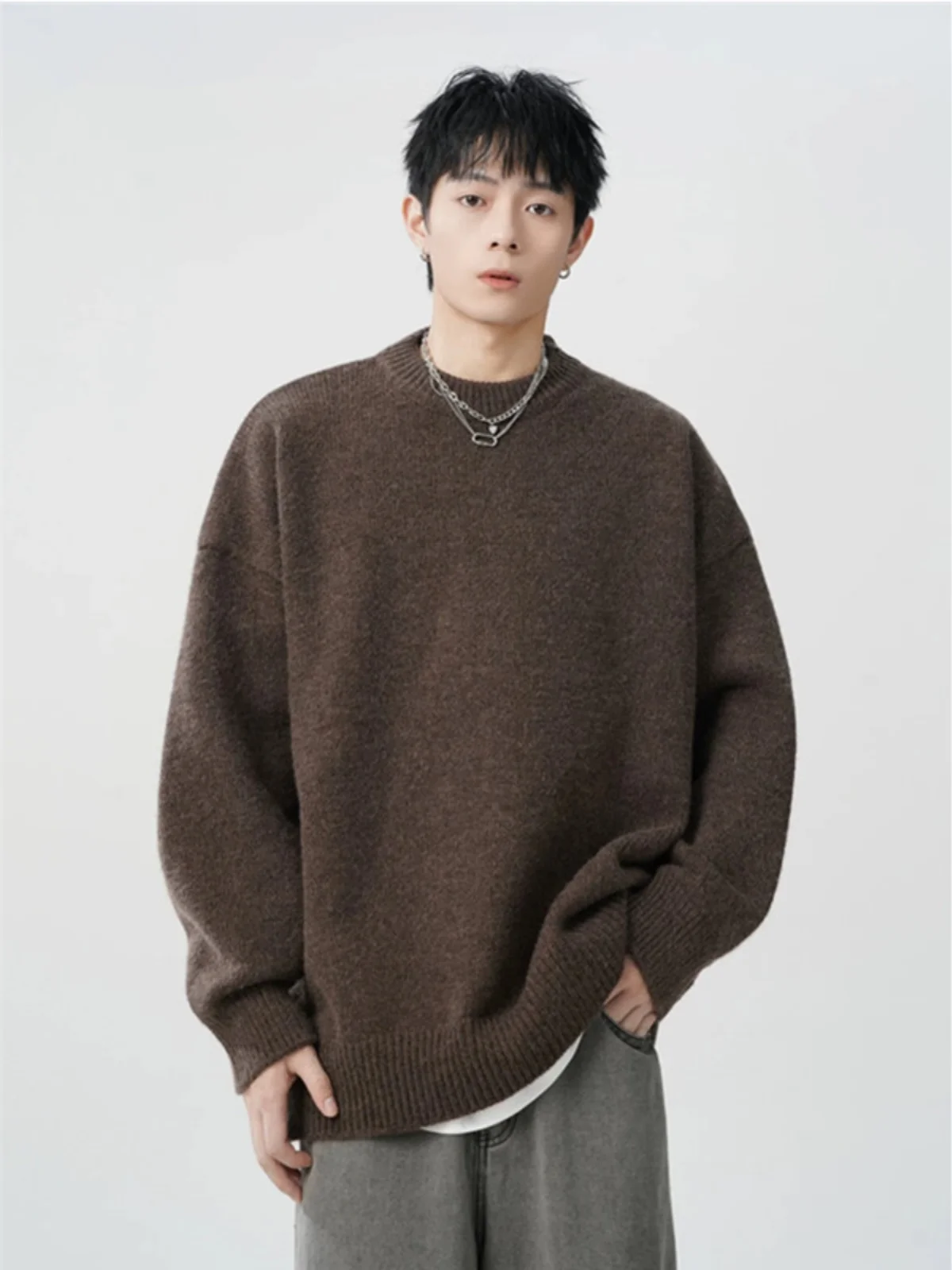 

Свитер оверсайз вязаный повседневный для подростков, осенне-зимний, для отдыха, парный, с длинным рукавом, круглый вырез, цветной