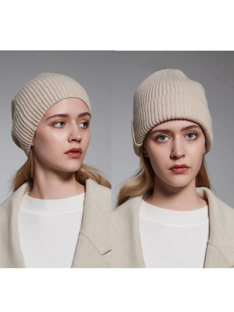 Knitted Pure Wool Beanies Winter Warm Unisex Hat Minimalist Fashion Neutral Colors