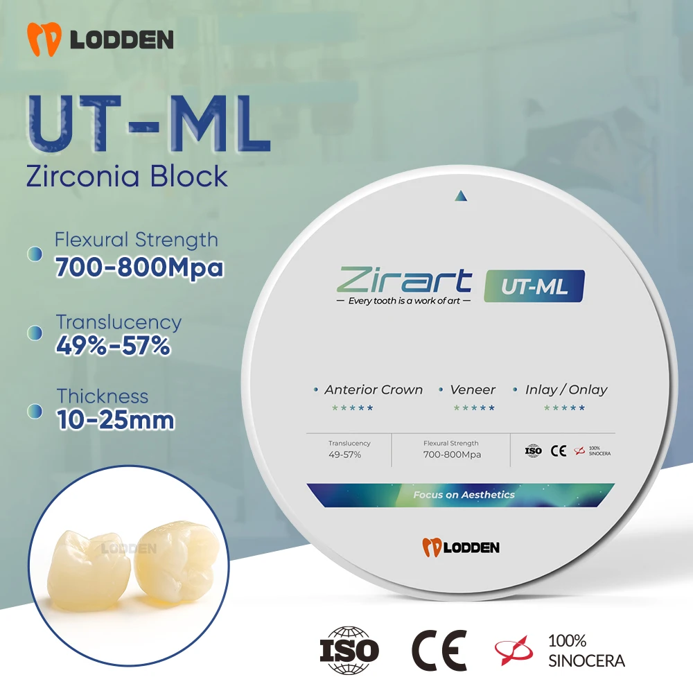

LODDEN UT-ML Циркониевые многослойные блоки для стоматологической лаборатории 98 мм для CAD CAM Nature Материалы для зубов Прозрачность 49-57%