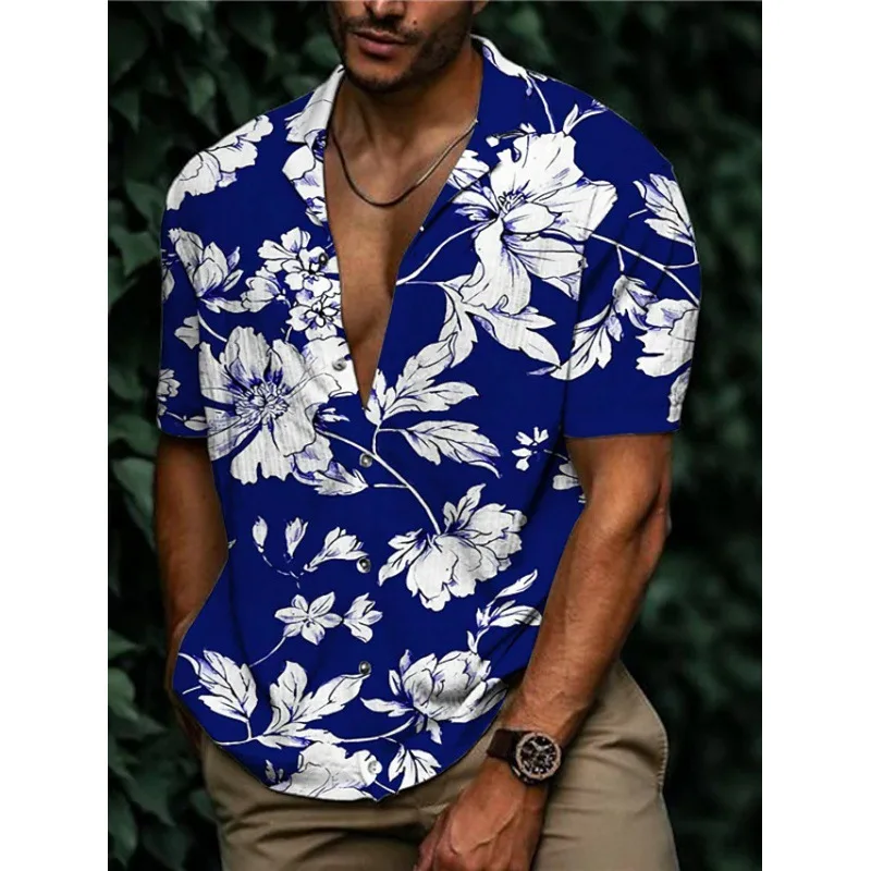 

Amazon Мужская рубашка с кубинским воротником и коротким рукавом2023Хуавайские цветы3Дпринт на заказ Прямые волосы